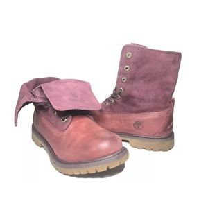 Timberland Premium waterproof leather Lace Up Wine Roll Top work boots 8